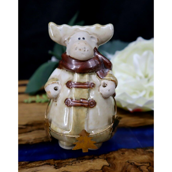 Pier 1 Ceramic Figurines Set of 4 Christmas Bear, Santa, Snowman Reindeer in Box - Picture 5 of 12